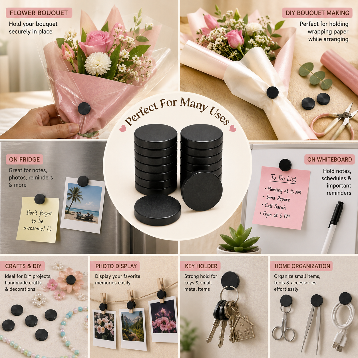 Black Round DIY Fridge Magnet – (Size 10 x 3mm)