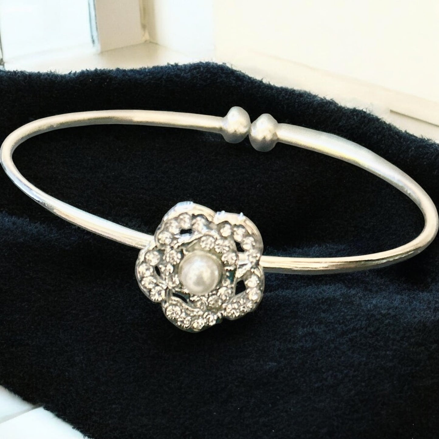 Silver Finish American Diamond Stone Free Size Bracelet - Type #3