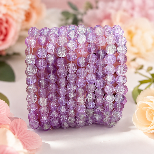 Crackle Beads 8mm - Light Purple & White