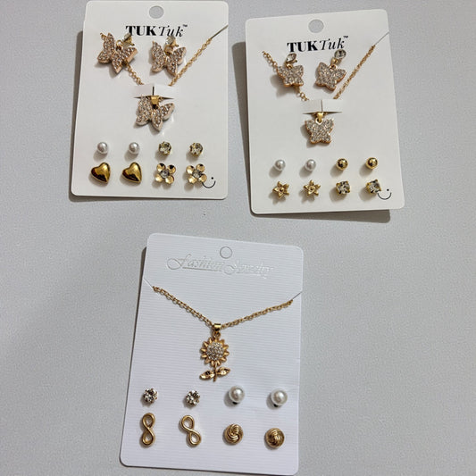Gold Earrings And Necklace combo (Pack of 3 Set)