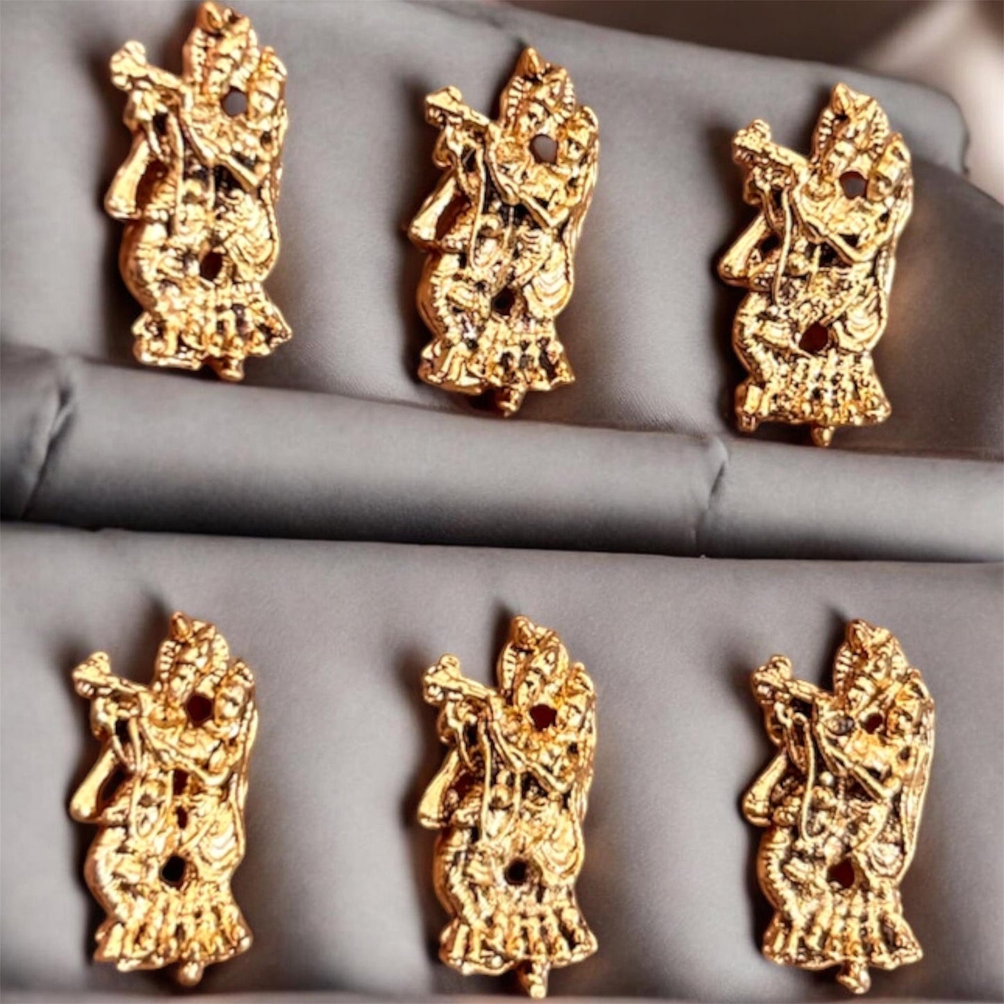 Radha Krishna Gold-Plated Pendant for Jewellery Making (Pack of 5 Pcs)