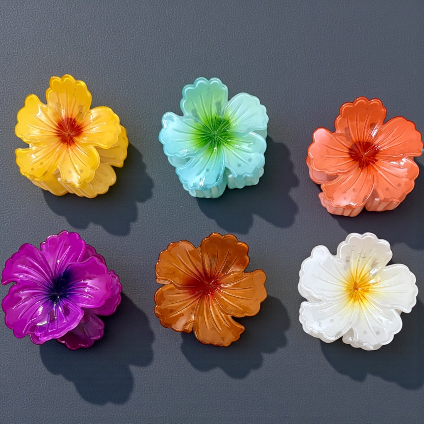 Multicolor Hibiscus Korean Hair Claw Clips - Pack of 6 Pcs JHKC1000033