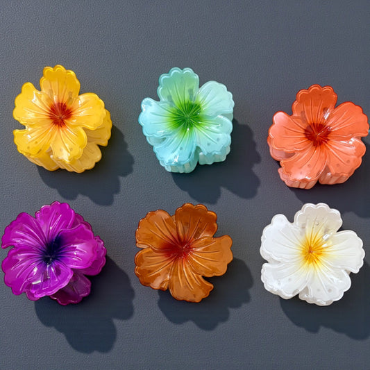 Multicolor Hibiscus Korean Hair Claw Clips - Pack of 6 Pcs JHKC1000033
