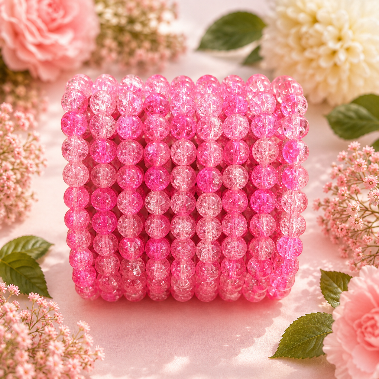 Crackle Beads 8mm - Pink & White