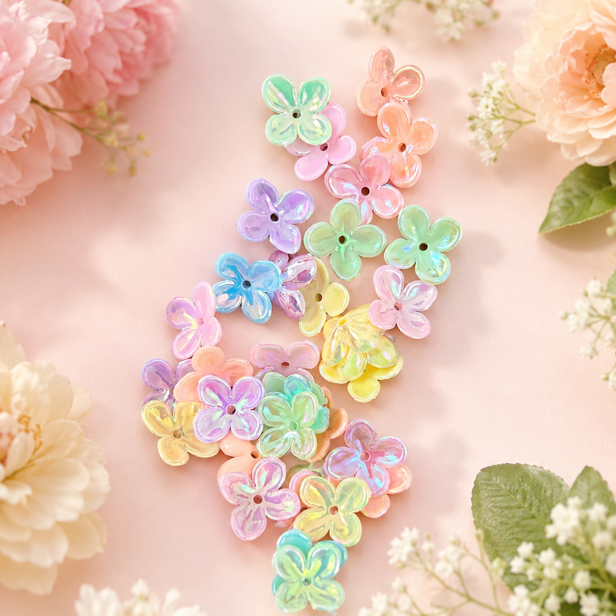 Acrylic Multicolor Flower Beads (10gms)
