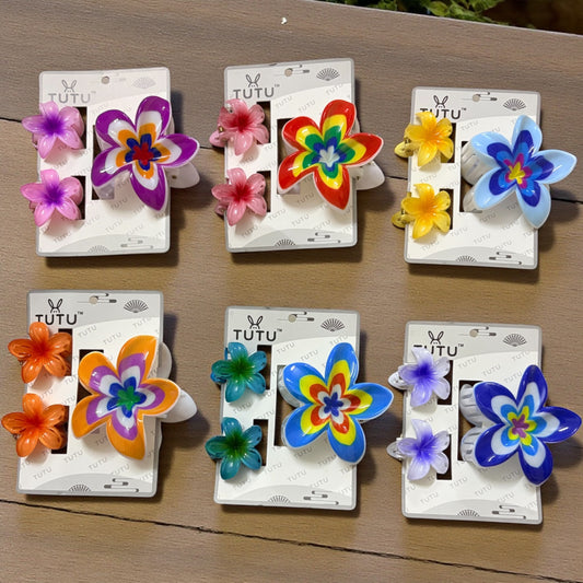 Multi Layer Daisy Combo Hair Claw Clips (Big) - Pack of 18 Pcs JHKC1000040