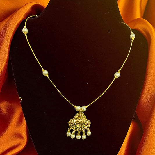 Invisible Chain Lakshmi Pendant with Pearl Necklace – AD Stone Jewelry (Type 3)