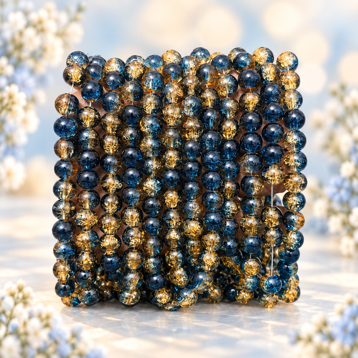 Crackle Beads 8mm - Peacock Blue & Yellow