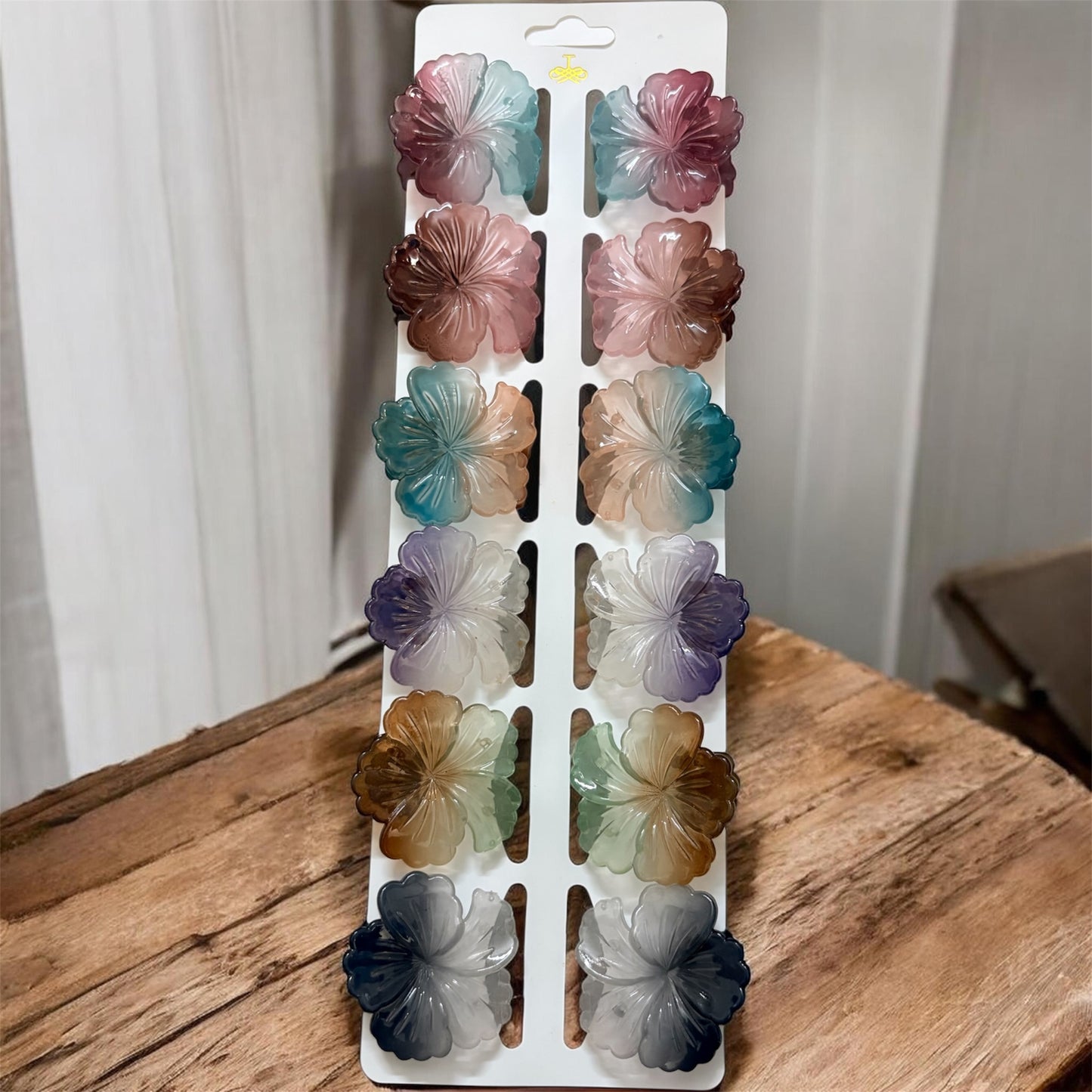 Hibiscus Transparent Glossy Finish Korean Hair Clips (Pack of 12 pcs) JHKC100265 (Medium)