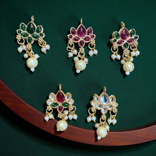 Multicolor Kundan Lotus Pendant Leaf with Pearl