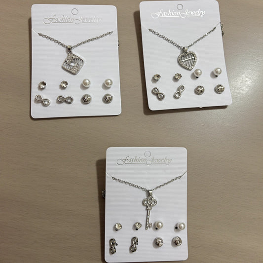 Silver Earrings And Necklace combo - Type 2 (Pack of 3 Set)