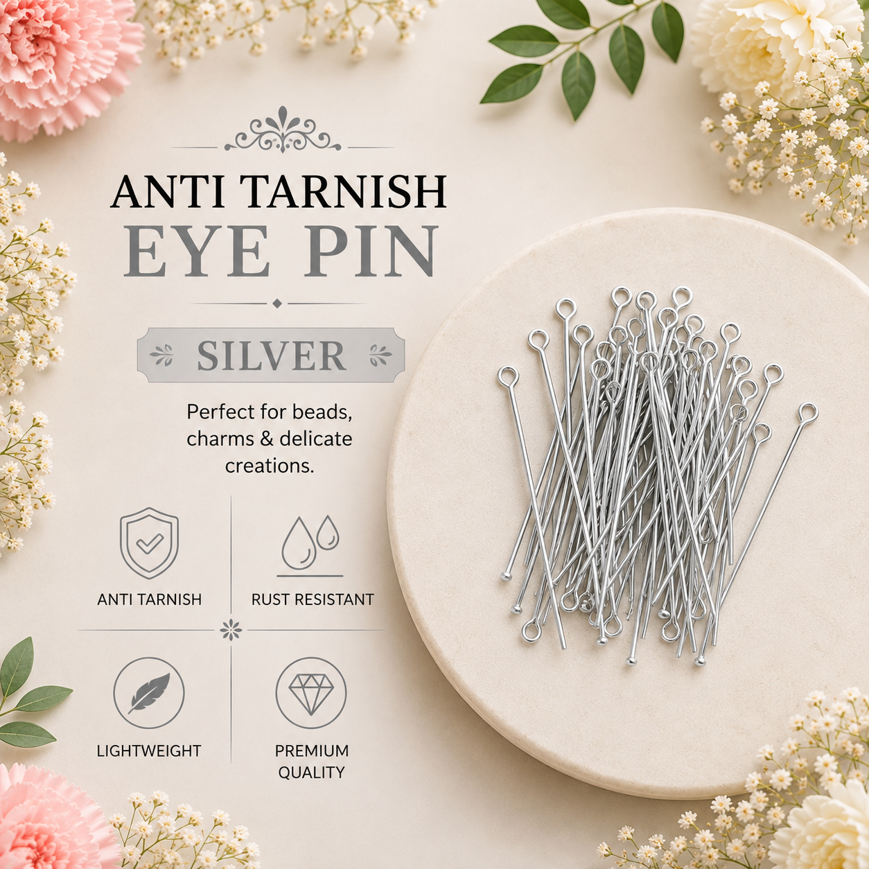 Anti Tarnish Eye Pin - Silver (10gms)