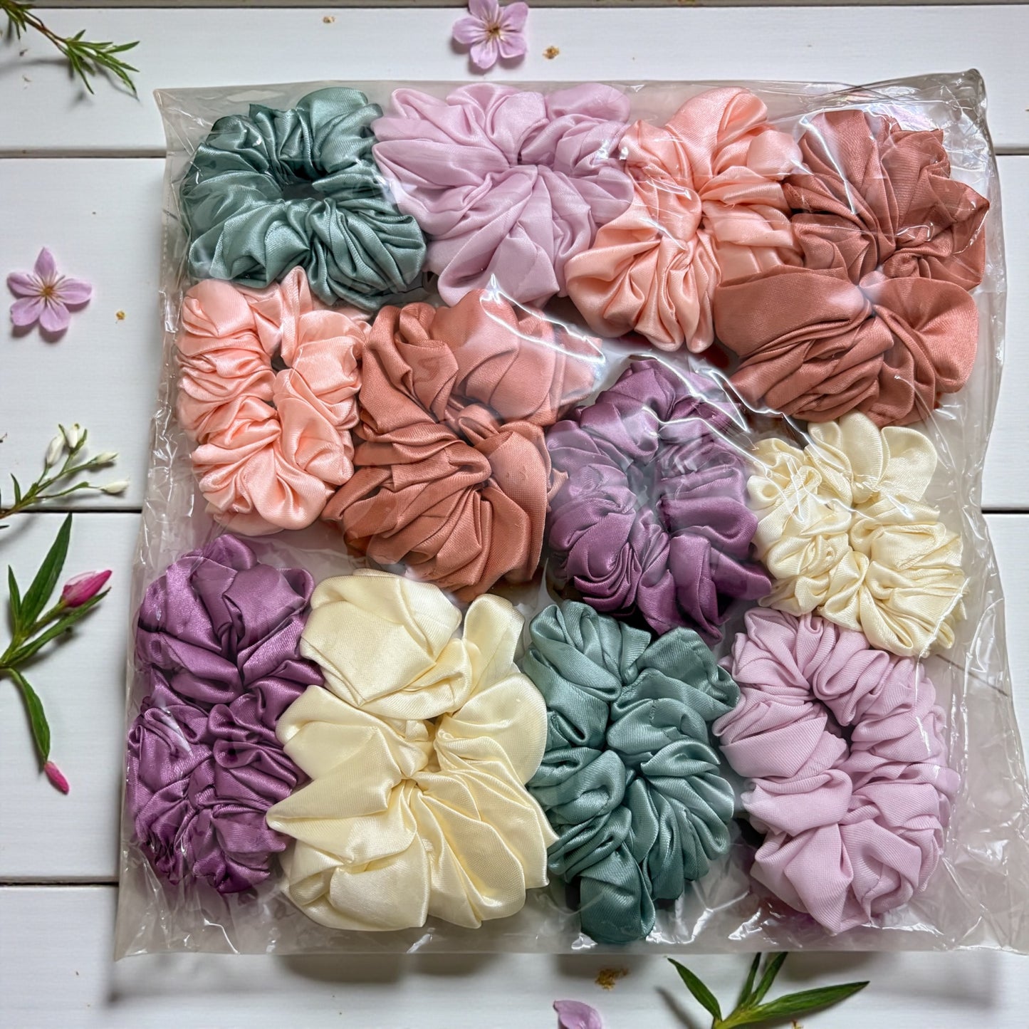 Multicolor Satin Scrunchies - Large (Pack of 12 pcs)- JHKC100140