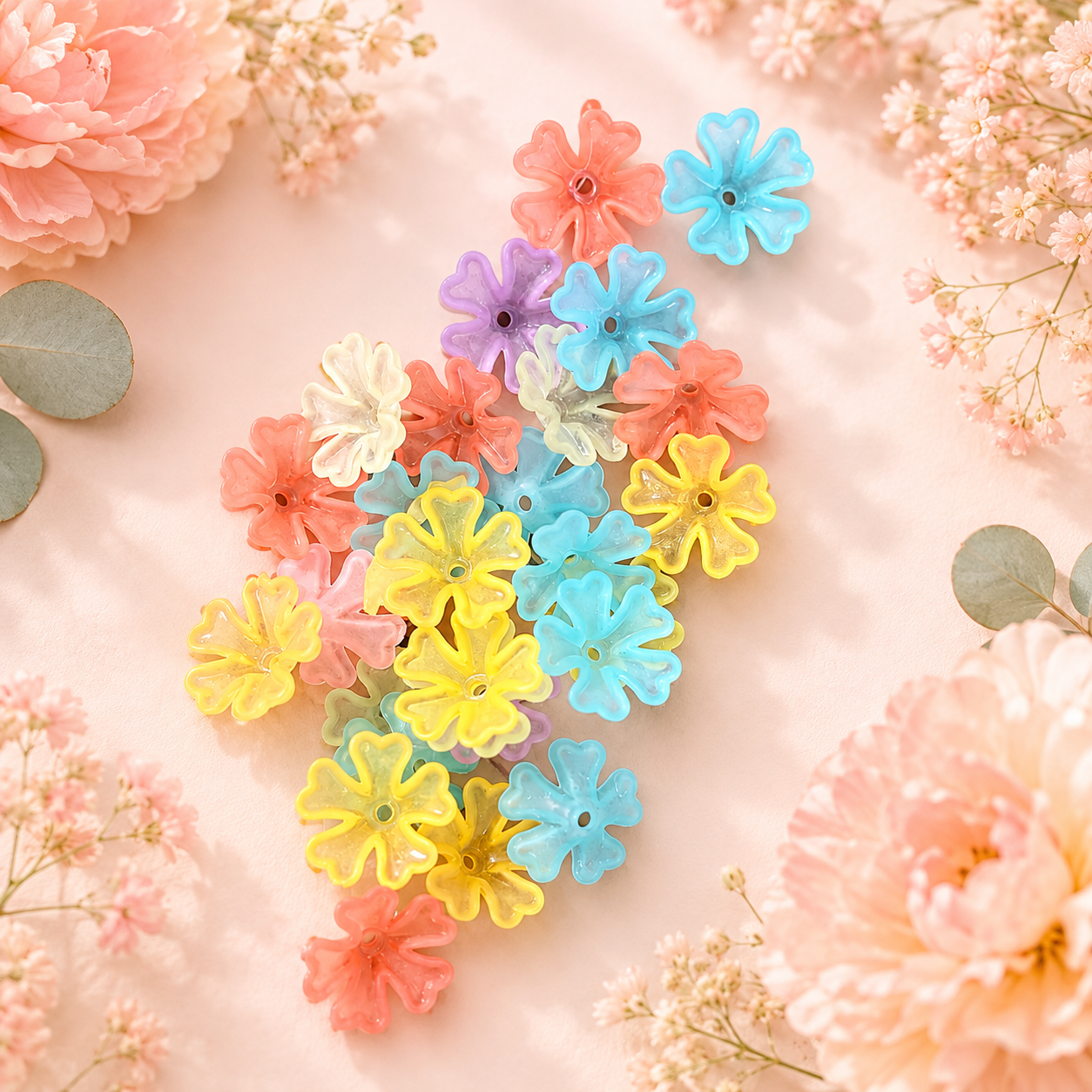 Acrylic Matte Five Petals Flower Beads (10gms)