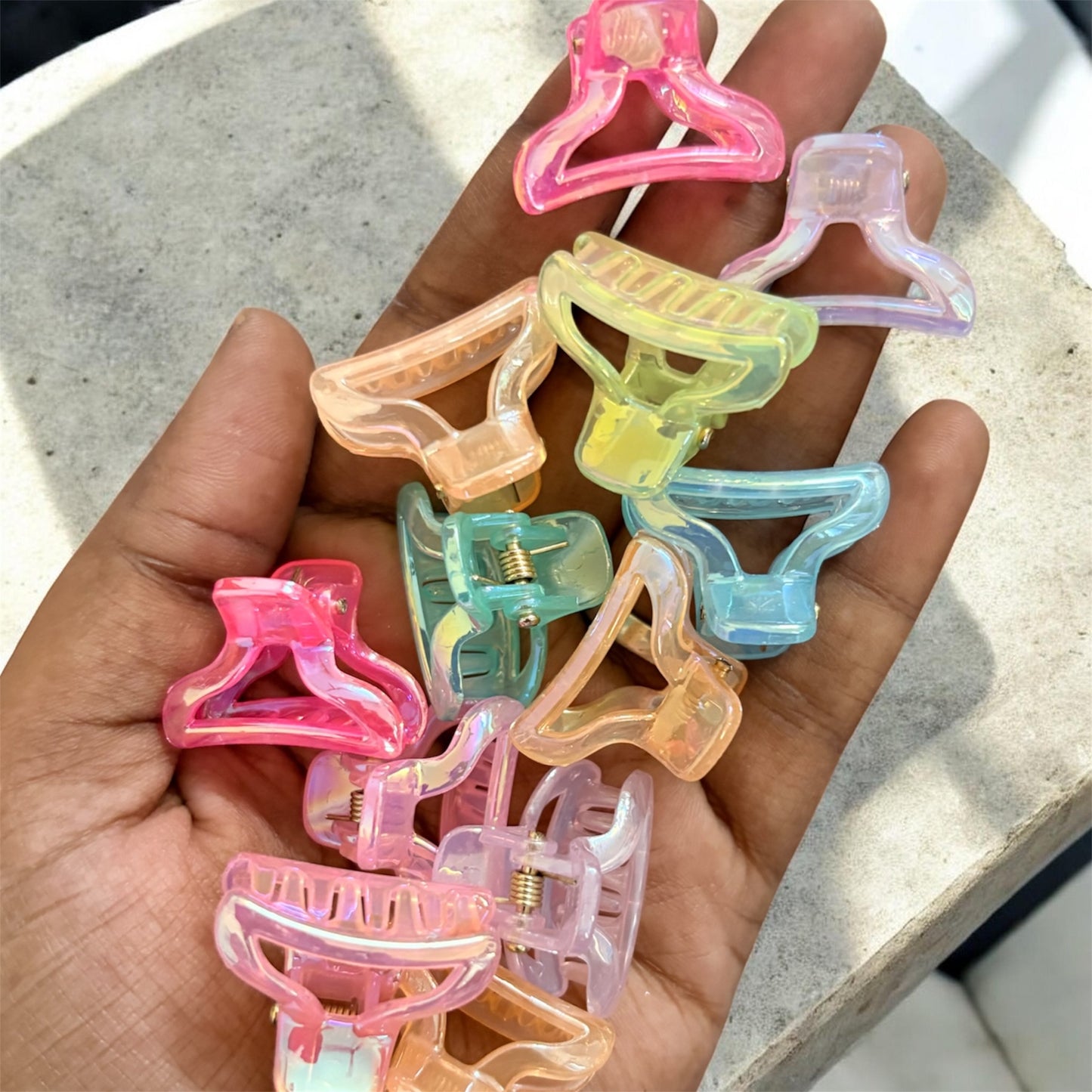 TuTu Multicolor Acrylic Korean Hair Claw Clips (Small) - Pack of 12 Pcs JHKC100279