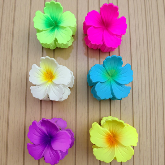 Multicolor Hibiscus Korean Hair Claw Clips - Pack of 6 Pcs (Type 1)