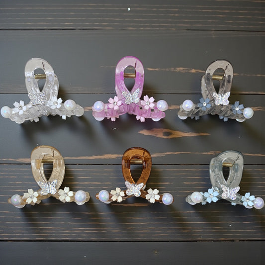 Premium Pearl Butterfly Korean Hair Claw Clips (Big) - Pack of 6 Pcs JHKC100147