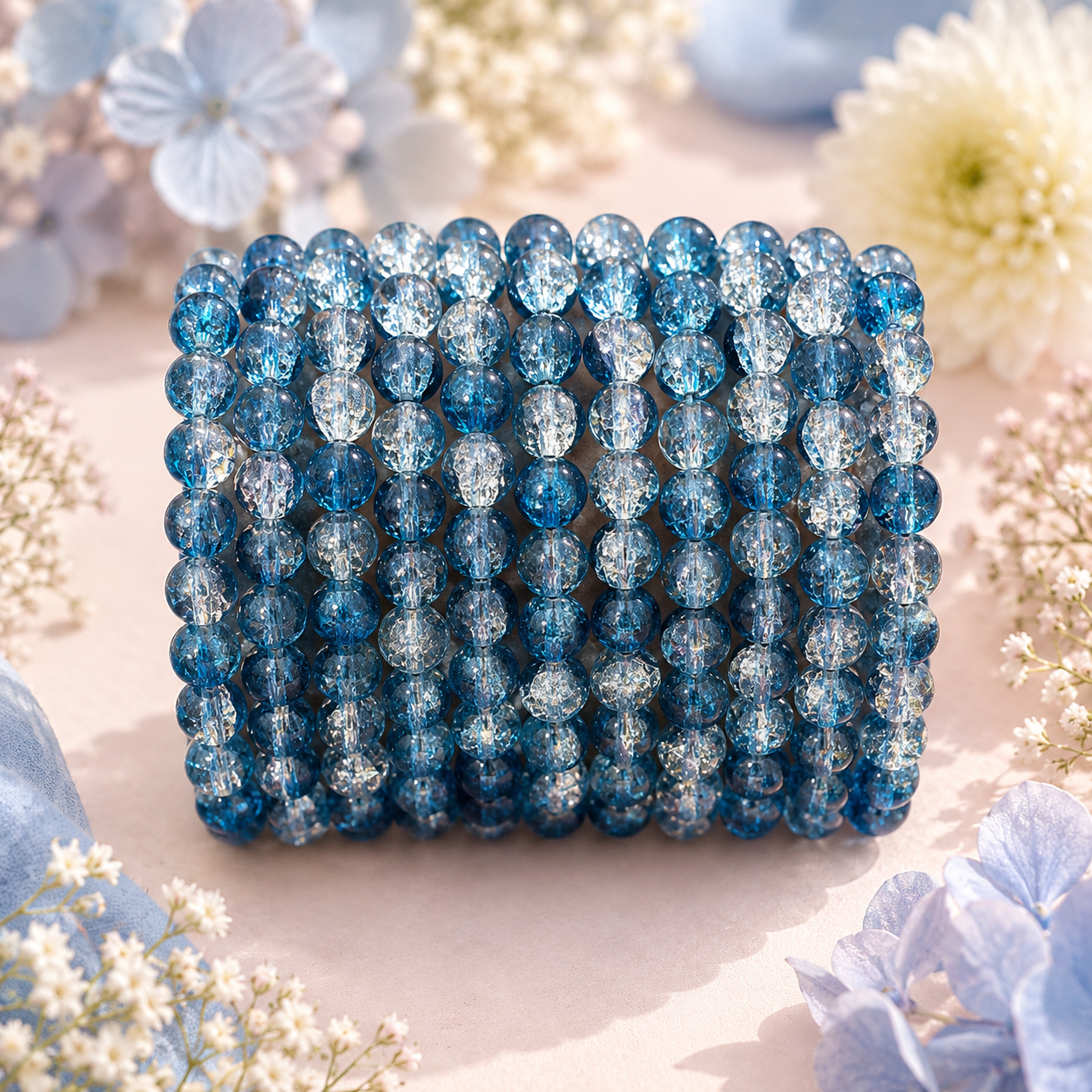 Crackle Beads 8mm -Peacock Blue & White