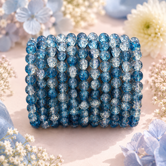 Crackle Beads 8mm -Peacock Blue & White