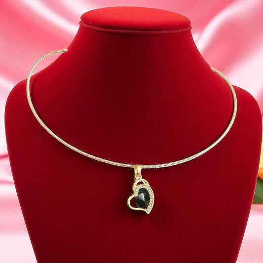 Elegant Rose Gold Wire Chain Necklace with Luxury Heart Black Stone Pendant