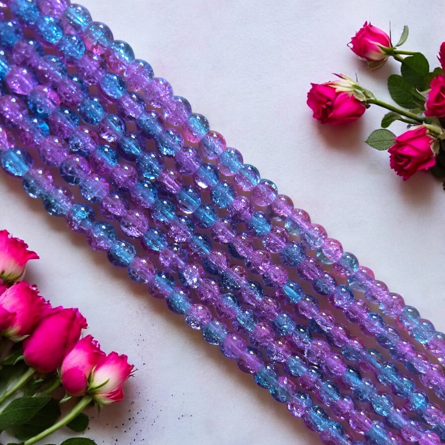 Crackle Beads 8mm - Light Blue & Light Pink