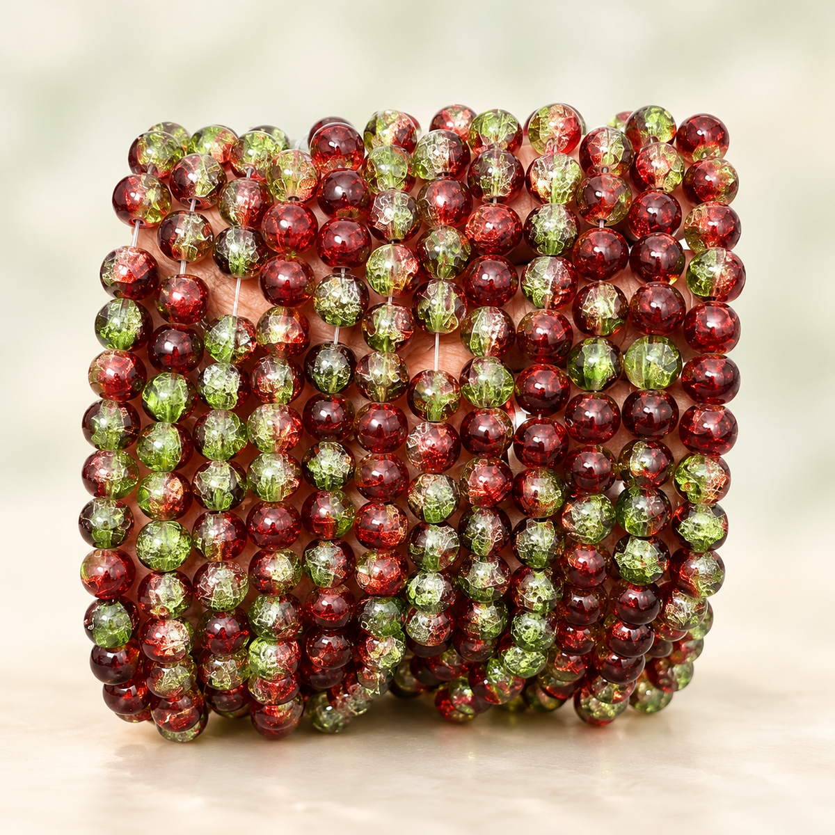 Crackle Beads 8mm - Wine & Green
