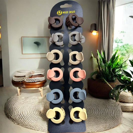 Matte Circle Korean Hairclips (Small) - Pack of 12 Pcs JHKC100283
