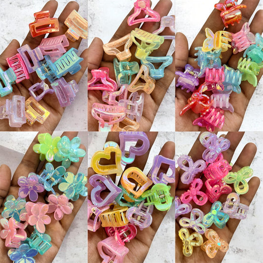 TuTu Multicolor Acrylic Korean Hair Claw Clips (Small) - Pack of 12 Pcs JHKC100279