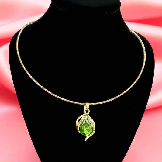 Elegant Rose Gold Wire Chain Necklace with Luxury Tear Drop Stone Pendant