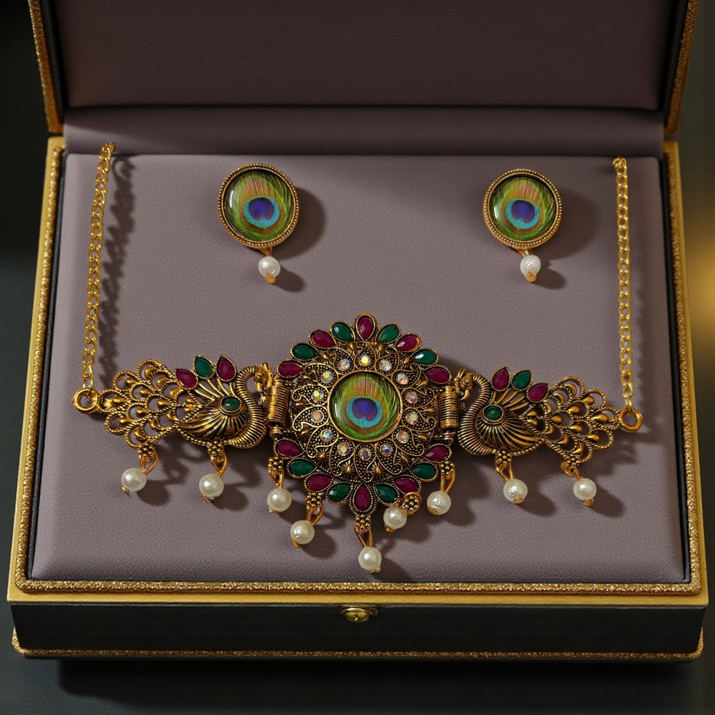 Peacock Chocker Necklace And Earring Combo (Pack Of 2)