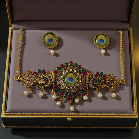 Peacock Chocker Necklace And Earring Combo (Pack Of 2)