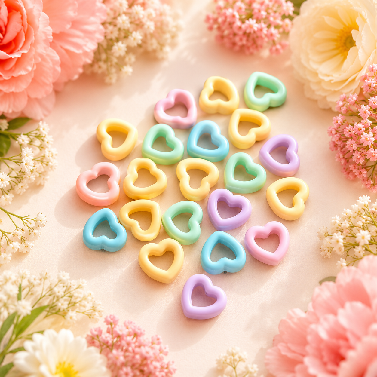 Acrylic Pastel Hollow Heart Beads (10gms)