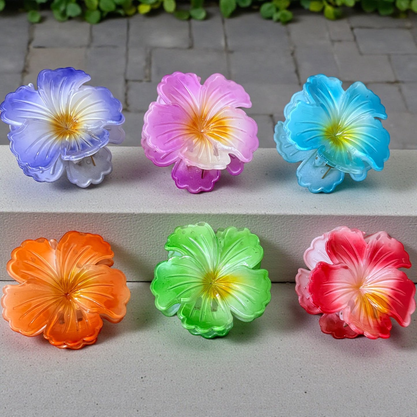 Multicolor Hibiscus Korean Hair Claw Clips - Pack of 6 Pcs JHKC1000035