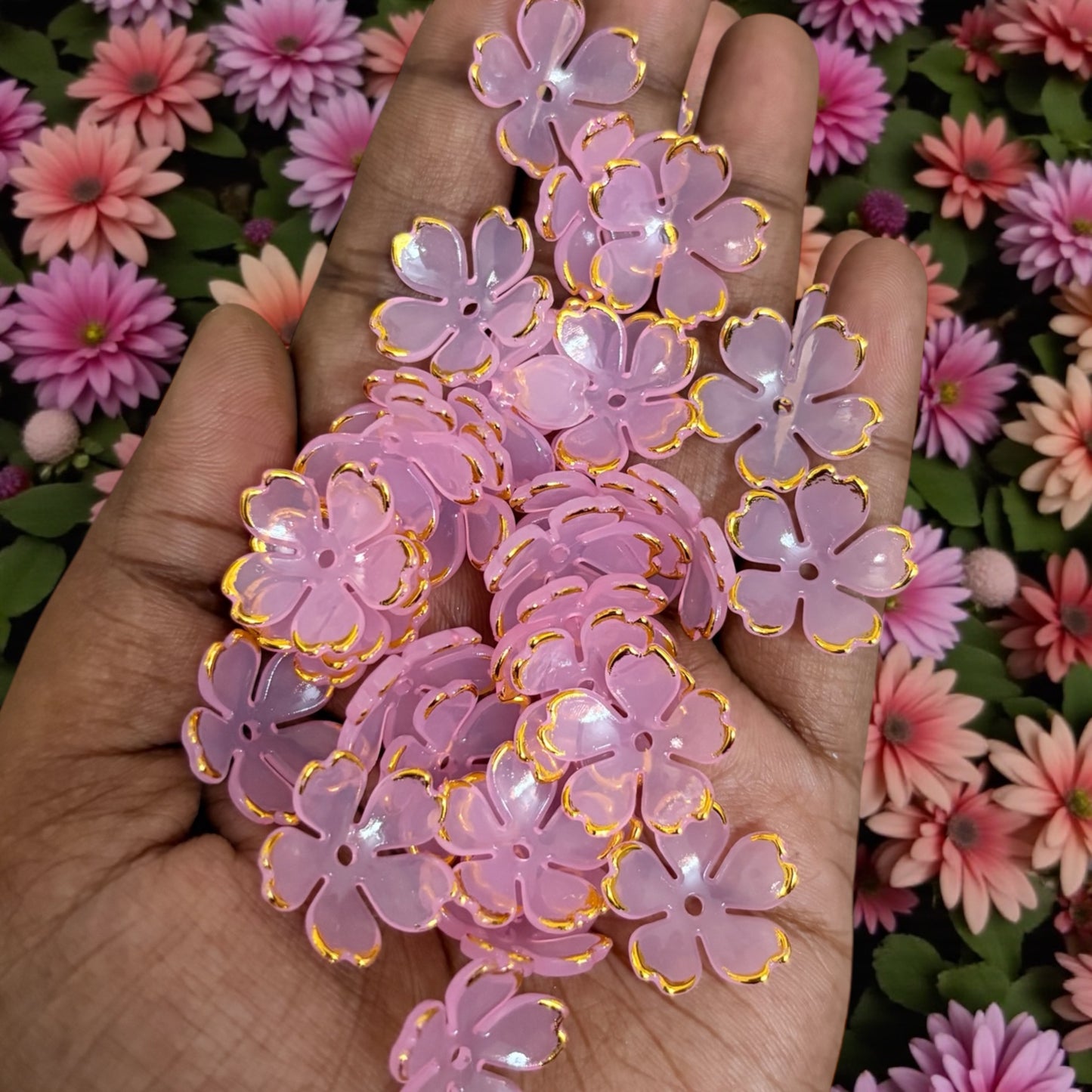 Five Petals Acrylic Flower with Golden Line (10gms) - Light Pink