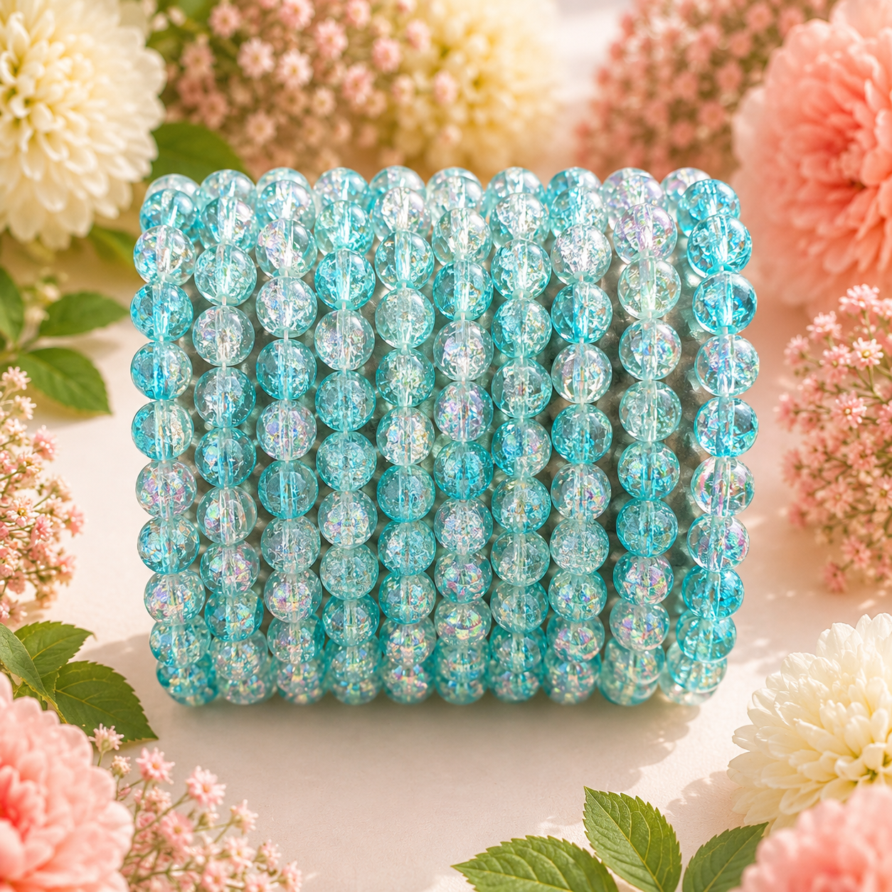 Crackle Beads 8mm - Light Blue & White