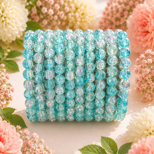 Crackle Beads 8mm - Light Blue & White