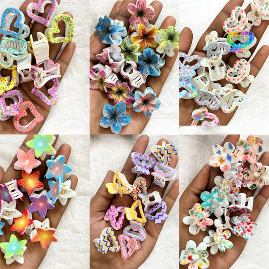 TuTu Multicolor Printed Korean Hair Claw Clips (Small) - Pack of 12 Pcs JHKC100278