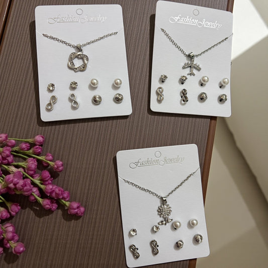 Silver Earrings And Necklace combo (Pack of 3 Set)