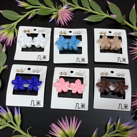 Daisy Hair Claw Clips + Earring Set - Pack of 6 Set (Mixed Colors)