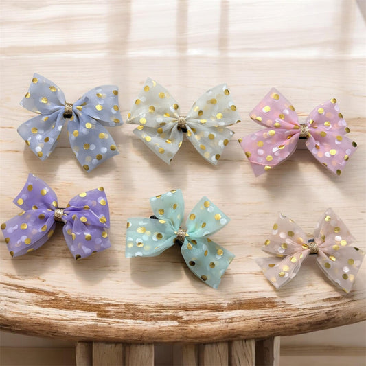Gold Printed Kids Bow with Tic Tac Clip (Pack of 6 pcs) JHKC100249