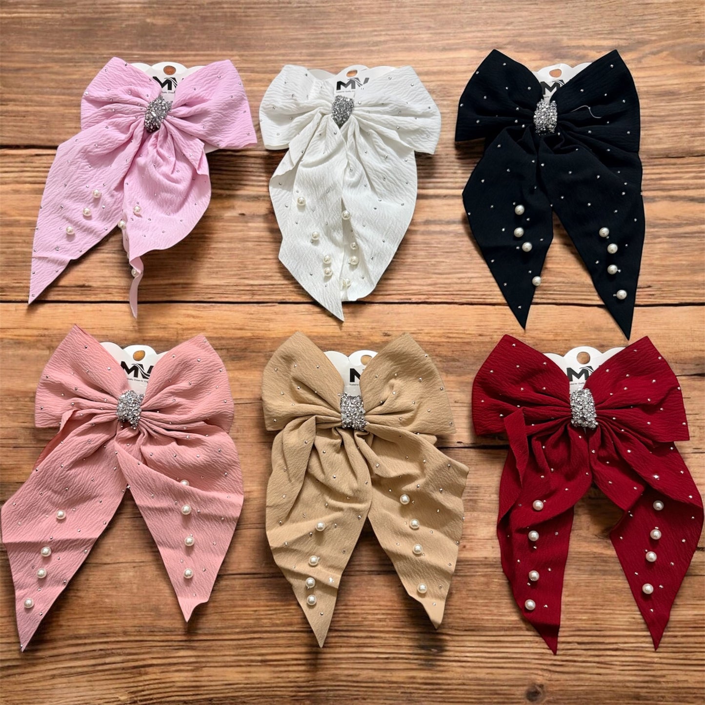 Multicolor Pearl Bow - Big (Pack of 6 pcs) JHKC100251