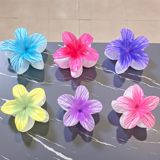 Striped Daisy Korean Hair Claw Clips - Pack of 6 Pcs JHKC1000036