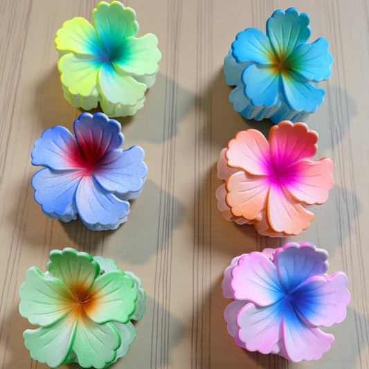 Multicolor Hibiscus Korean Hair Claw Clips - Pack of 6 Pcs (Type 3)
