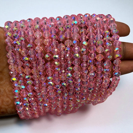 Premium Glitter Crystal Beads 6mm - Light Pink