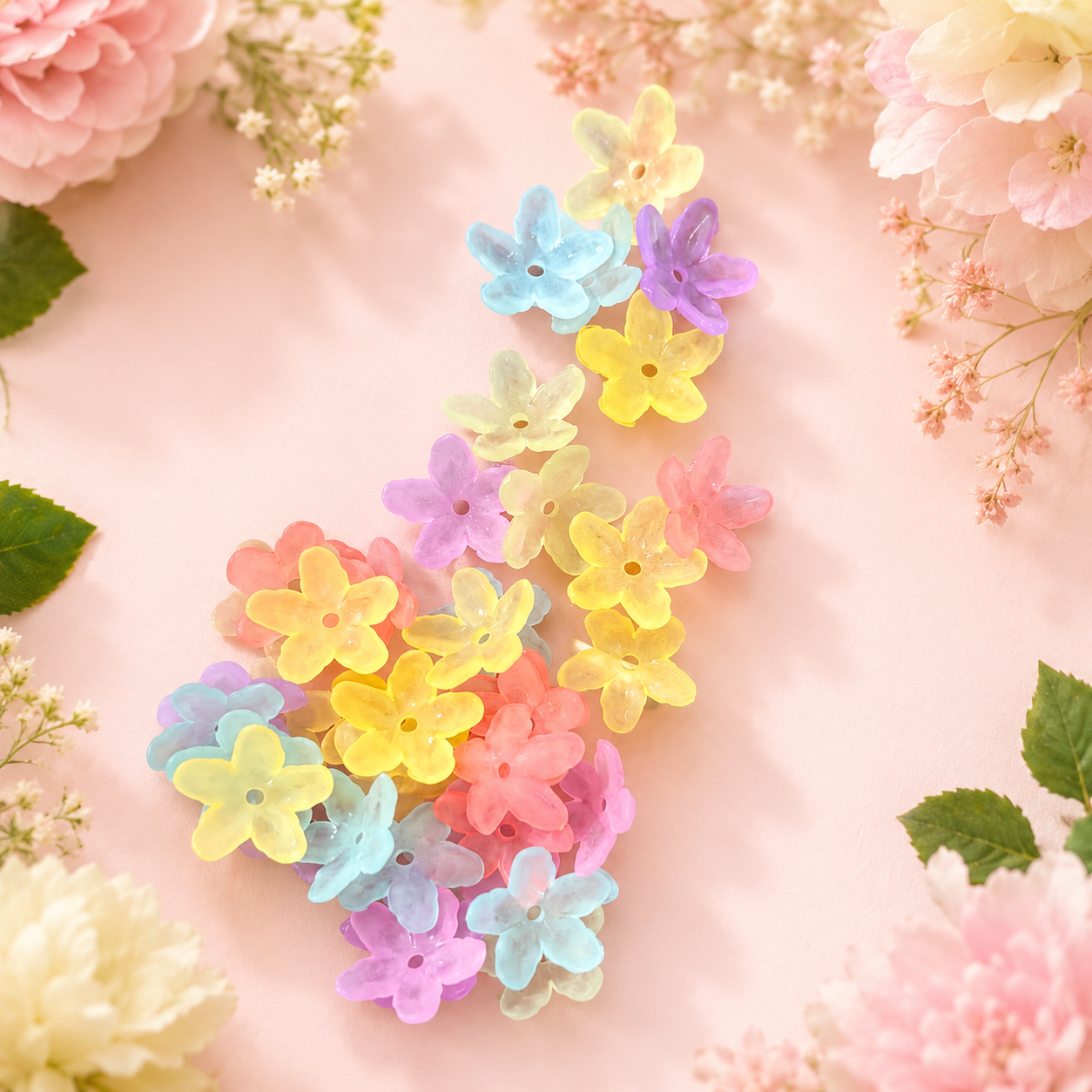 Acrylic Matte Daisy Five Petals Flower Beads (10gms)
