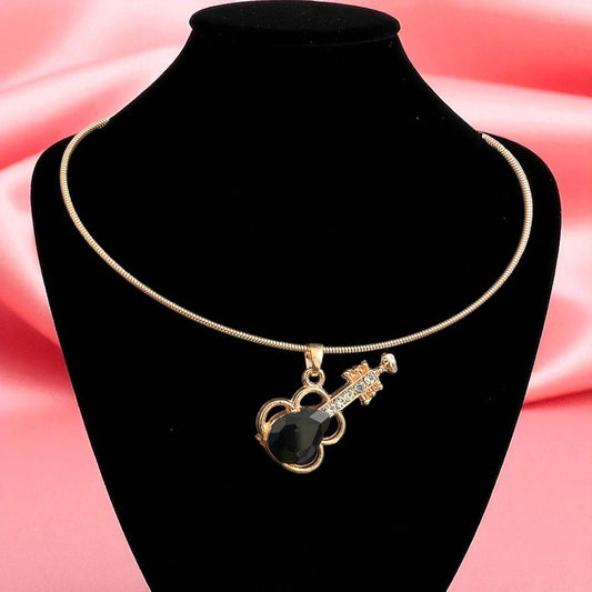Elegant Rose Gold Wire Chain Necklace with Luxury Guitar Pendant