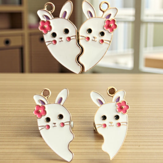 Cute Rabbit Gold Finish Heart Magnetic Charm