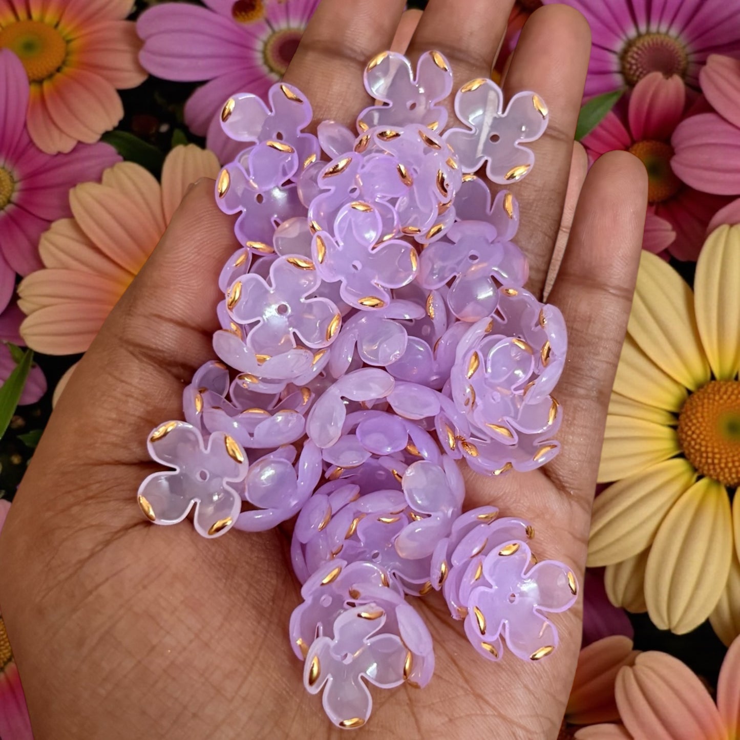 Four Petals Acrylic Flower with Golden Line (10gms) - Purple