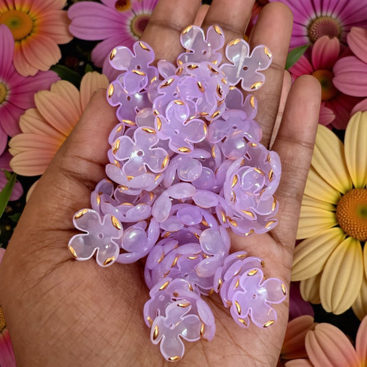 Four Petals Acrylic Flower with Golden Line (10gms) - Purple