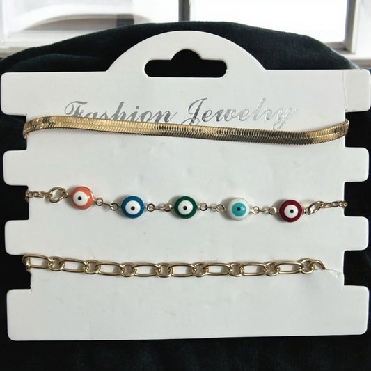 Gold Plated Adjustable Multicolor Evil Eye Fancy Bracelet